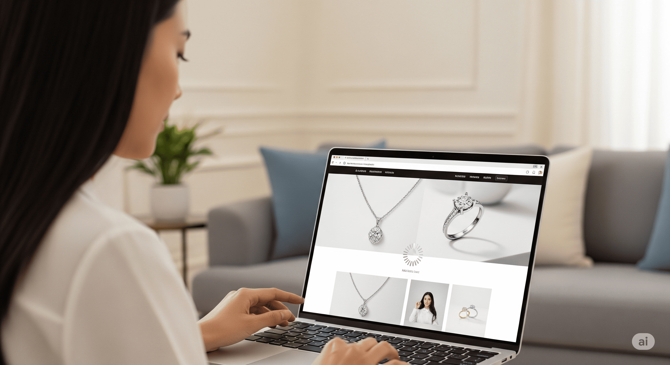 A laptop displaying a modern e-commerce website for jewelry